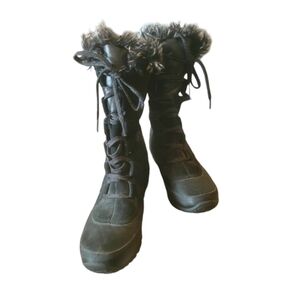 Northface Prima Loft Black Suede Fur Snow Boots Weather Proof 200 Gram Lace Up